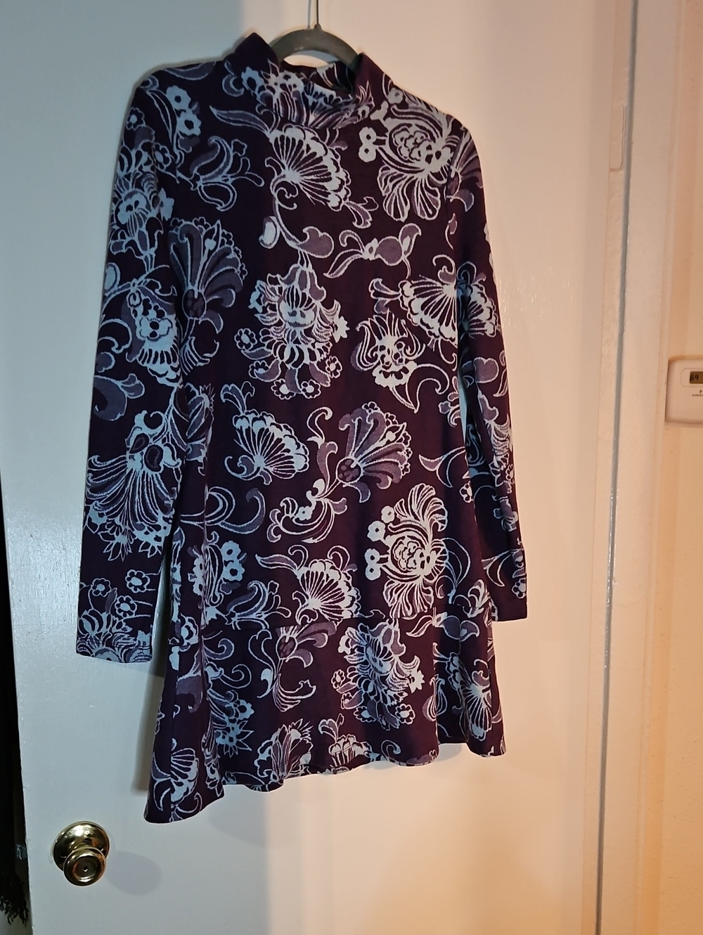 Anthropologie Purple Floral Backless Dress with White Print